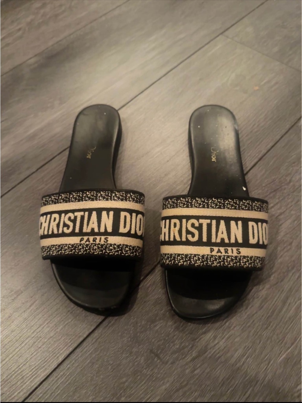 Dior Black and Cream Logo Slide Mules